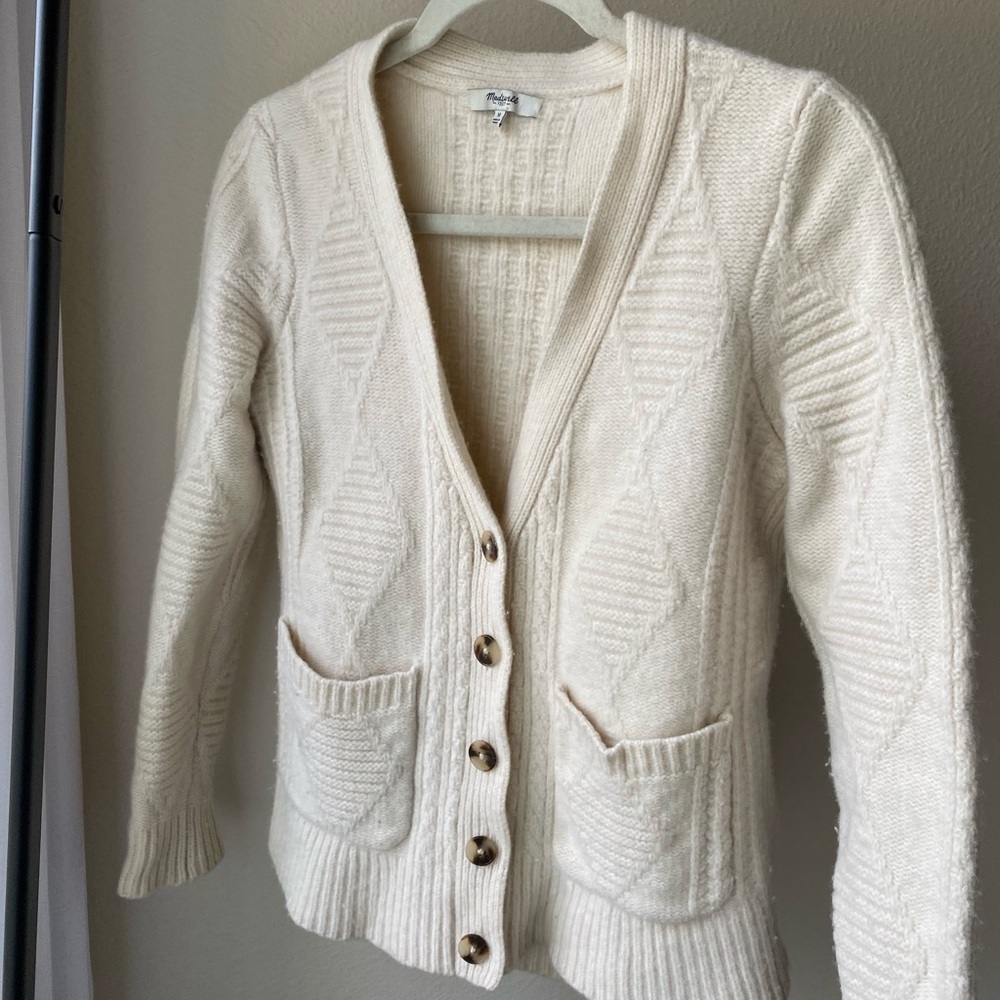 Madewell 100% Wool Cream Cable-KnitCardigan